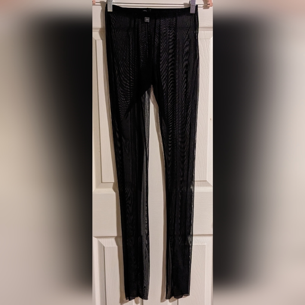 Saga NYC Black Mesh Pants S Stretchy Sheer Made in USA Y2K Club Party